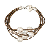 Lola Bronze Leather & Freshwater Pearls Bracelet